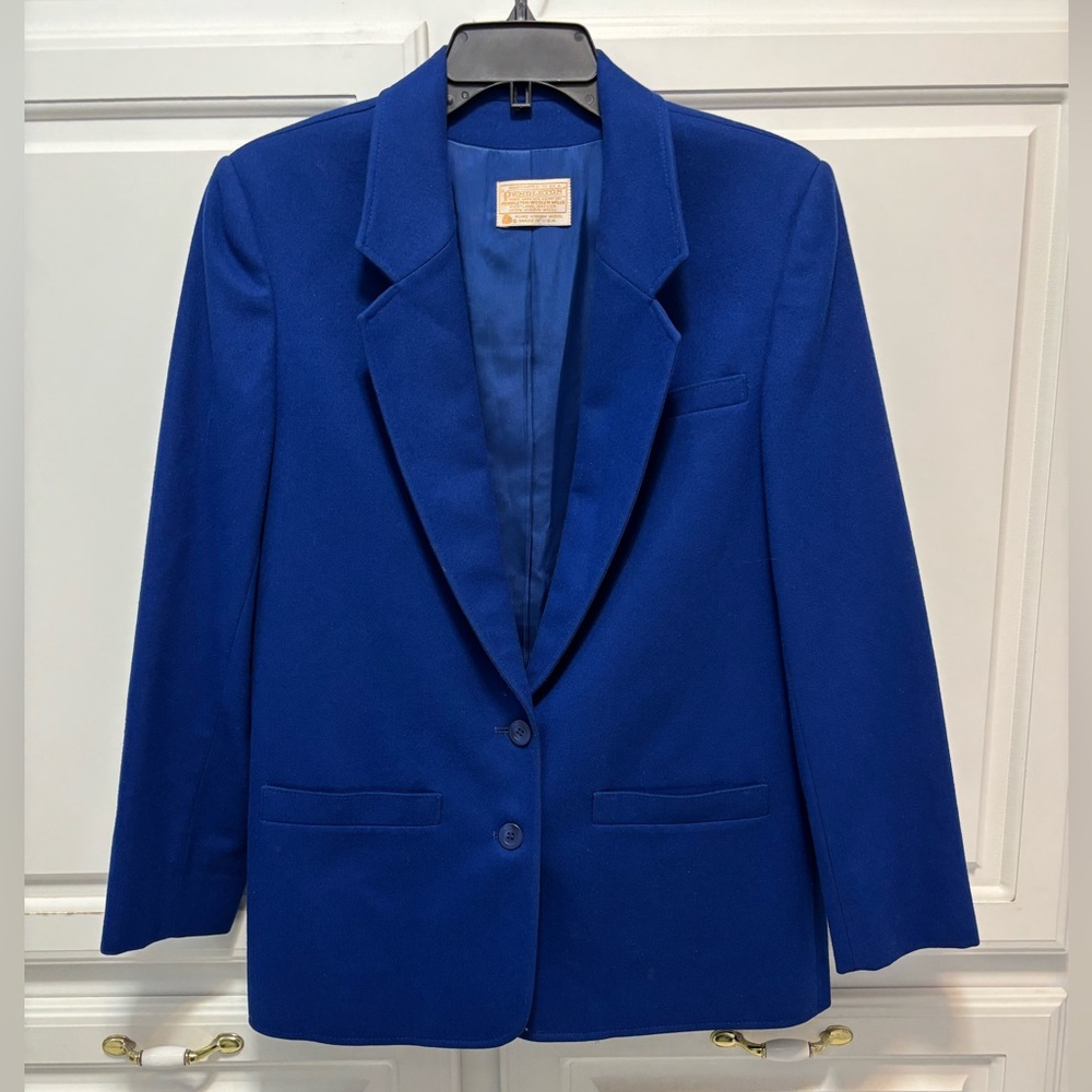 Vintage Pendleton Blue Pure Virgin Wool Two Button Blazer Jacket Women’s Size 12